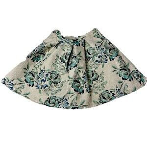 Sequin Hearts Vintage-Inspired Teal Floral Brocade Skirt Elegant Pleated Lined 3